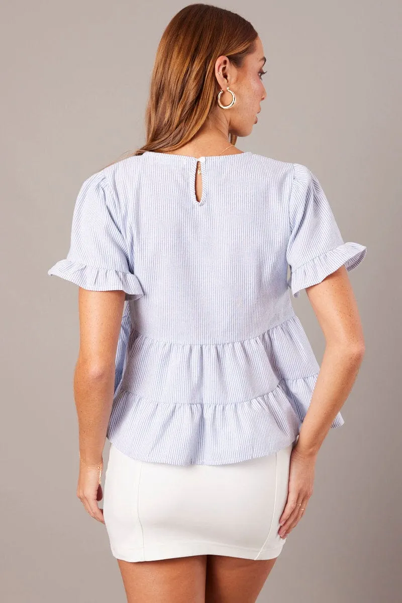 Blue Stripe Ruffle Top Short Sleeve sold by Ally Fashion product image thumbnail 5