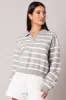 Grey Stripe Knit Top Long Sleeve Collar sold by Ally Fashion
