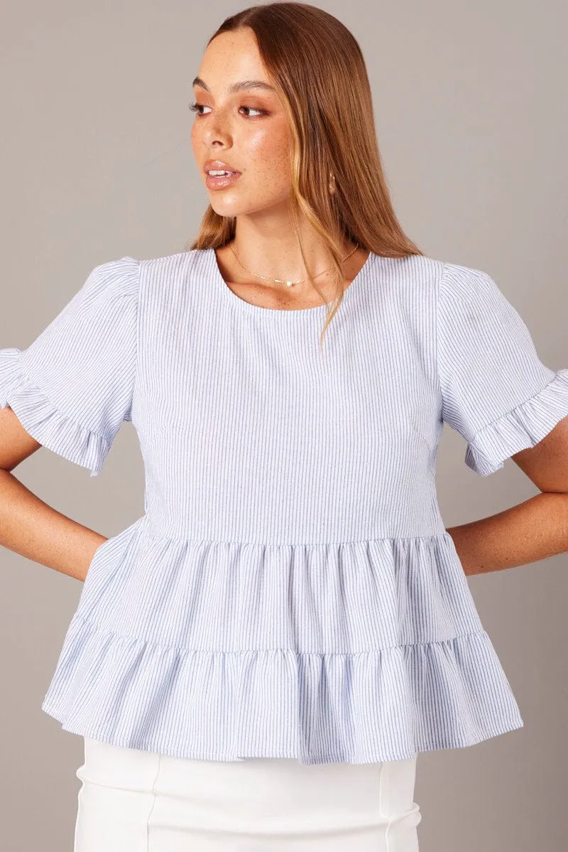 Blue Stripe Ruffle Top Short Sleeve sold by Ally Fashion product image thumbnail 3