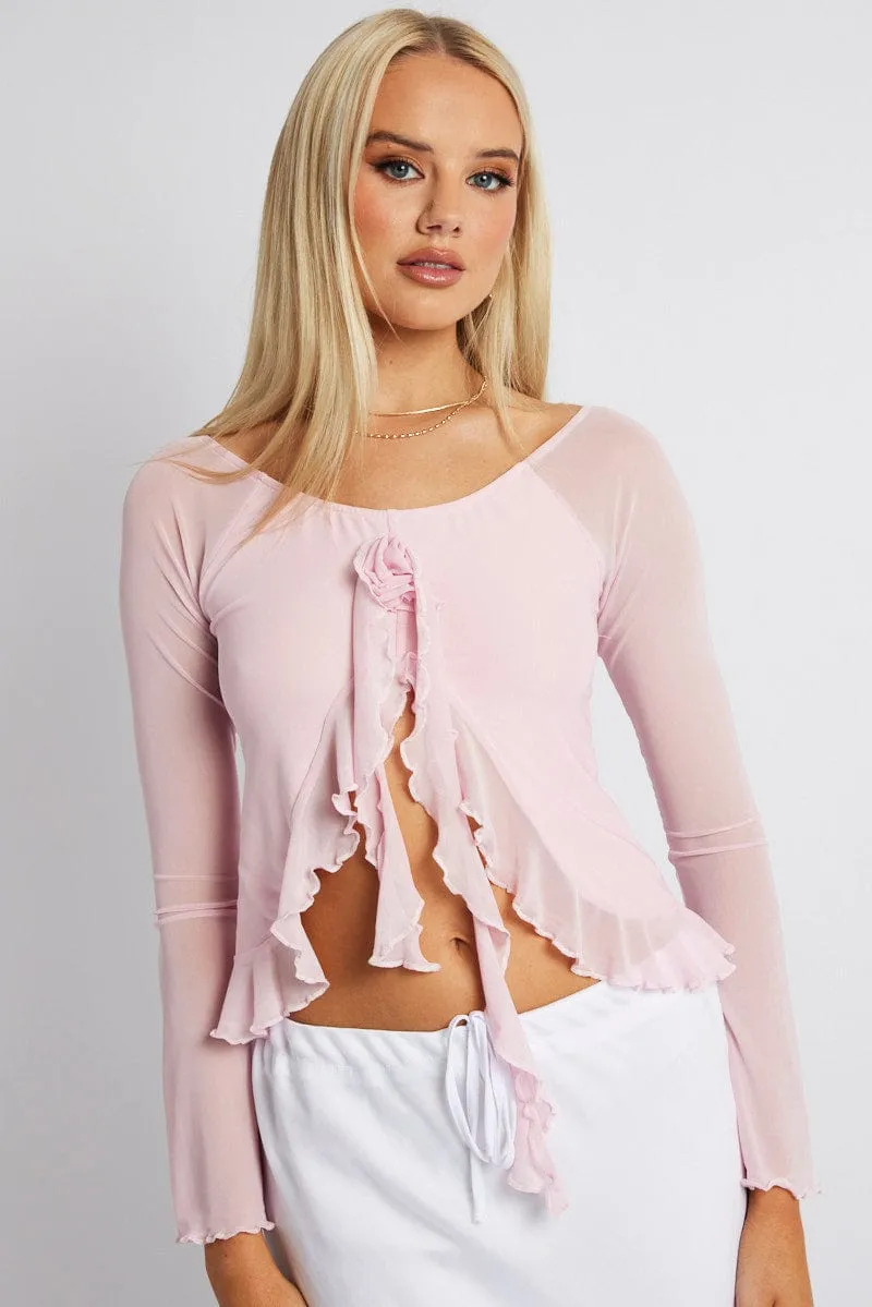 Pink Off Shoulder Top Long Sleeve sold by Ally Fashion product image thumbnail 3
