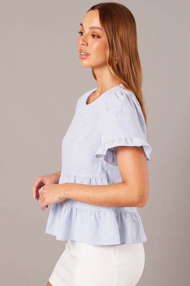 Blue Stripe Ruffle Top Short Sleeve sold by Ally Fashion product image thumbnail 4