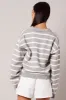 Grey Stripe Knit Top Long Sleeve Collar sold by Ally Fashion
