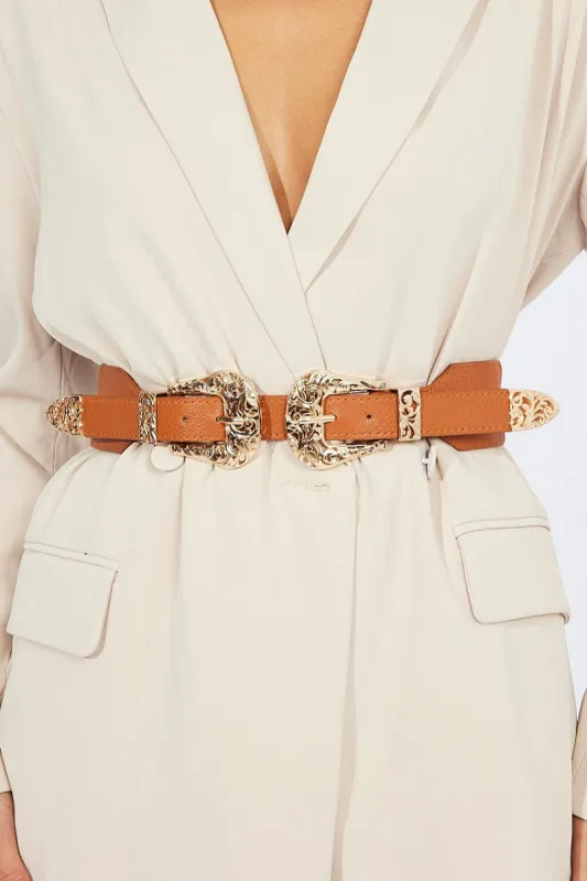 Beige Double Buckle Belts sold by Ally Fashion