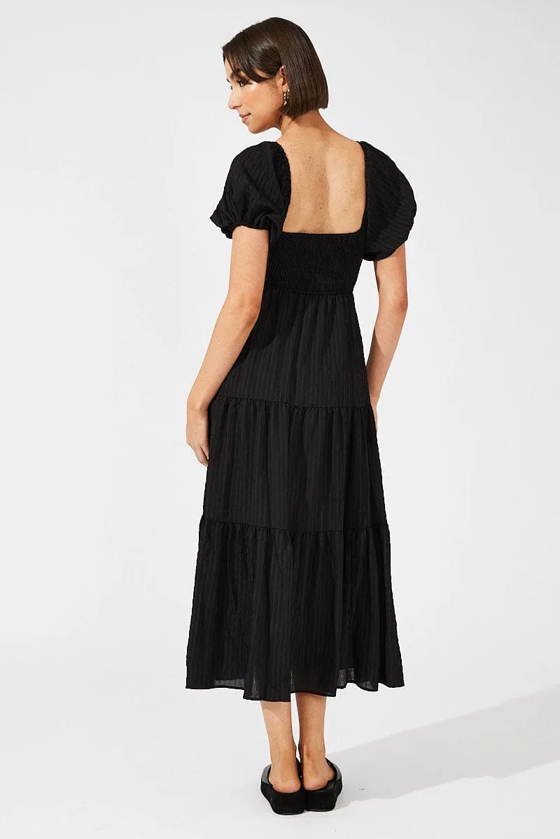 Black Midi Dress Puff Sleeve Ruch Front sold by Ally Fashion product image thumbnail 5