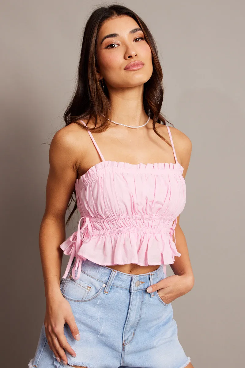 Pink Crop Top Sleeveless Ruched sold by Ally Fashion product image thumbnail 3