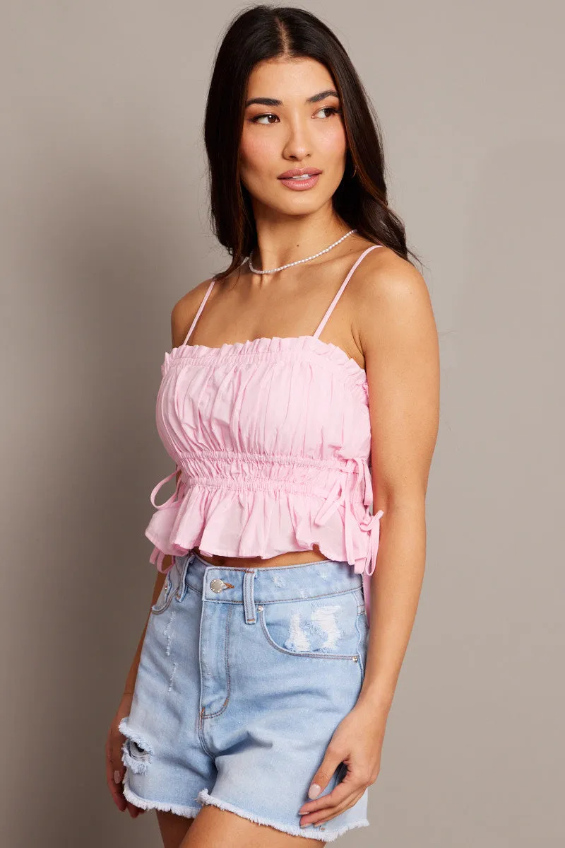 Pink Crop Top Sleeveless Ruched sold by Ally Fashion product image thumbnail 4