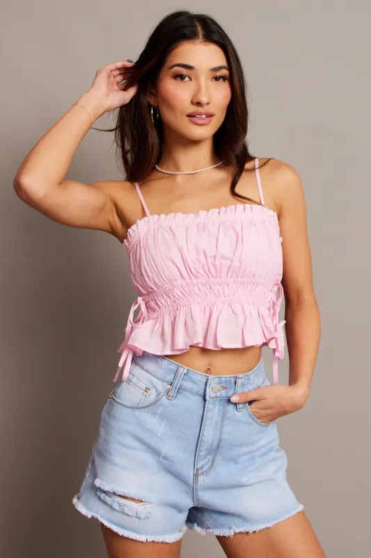 Pink Crop Top Sleeveless Ruched sold by Ally Fashion