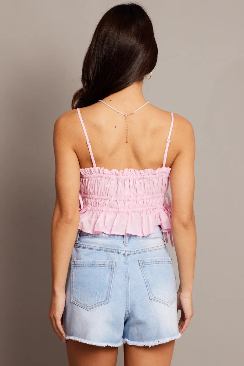 Pink Crop Top Sleeveless Ruched sold by Ally Fashion product image thumbnail 5