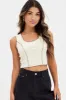 Beige Tank Top Round Neck Croset Overlock Details sold by Ally Fashion
