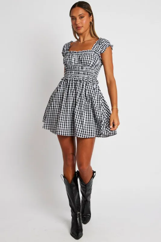 Black Check Fit And Flare Dress Sleeveless sold by Ally Fashion