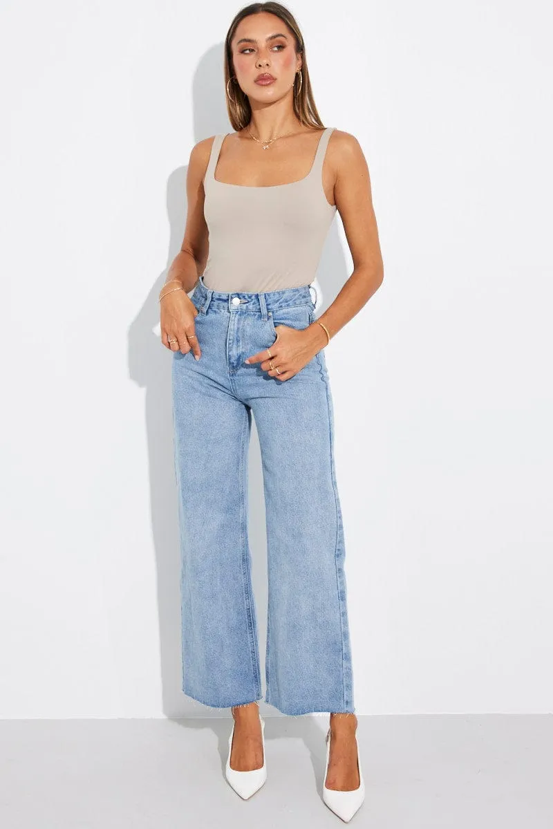 Beige Supersoft Bodysuit Sleeveless Square-Cut Neck sold by Ally Fashion product image thumbnail 2