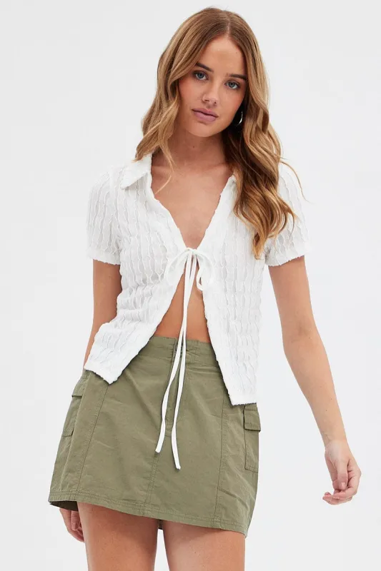 White Tie Front Shirts Short Sleeve sold by Ally Fashion
