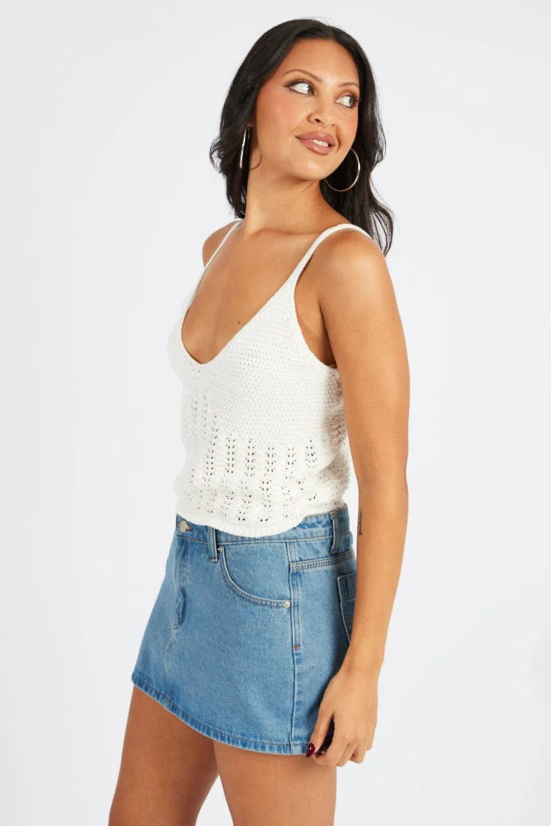 White Crochet Knit Top Sleeveless V Neck sold by Ally Fashion product image thumbnail 4