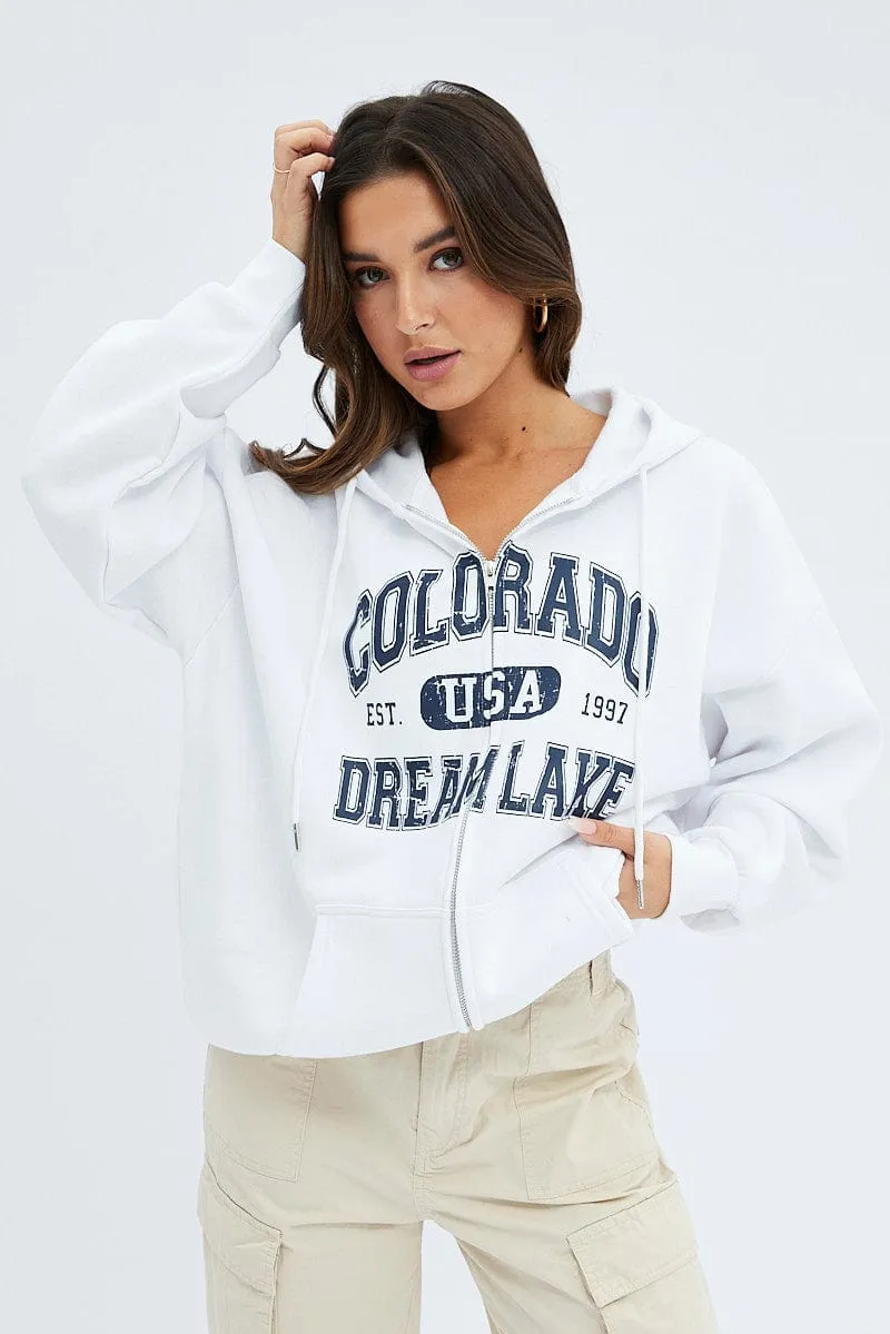 White Zip Hoodie Long Sleeve Graphic sold by Ally Fashion product image thumbnail 3
