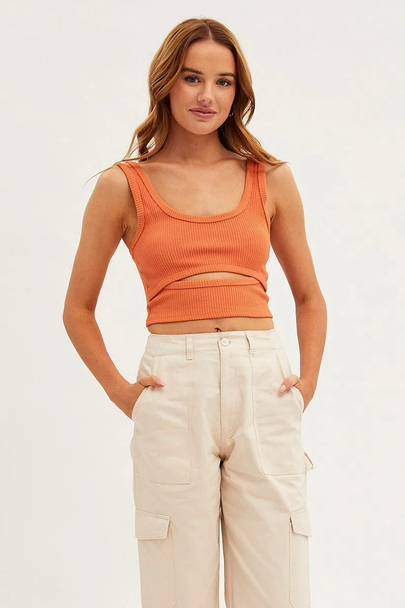 Orange Crop Tank Scoop Neck Sleeveless Cutout sold by Ally Fashion product image thumbnail 3