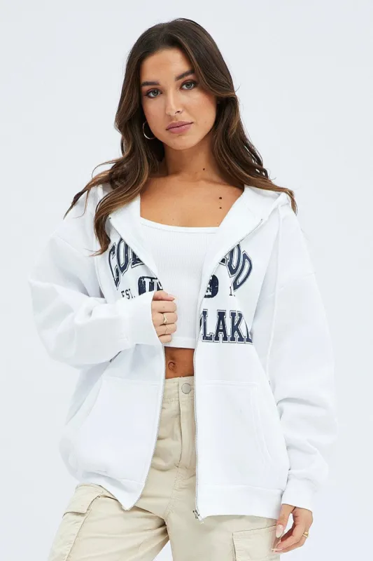 White Zip Hoodie Long Sleeve Graphic sold by Ally Fashion