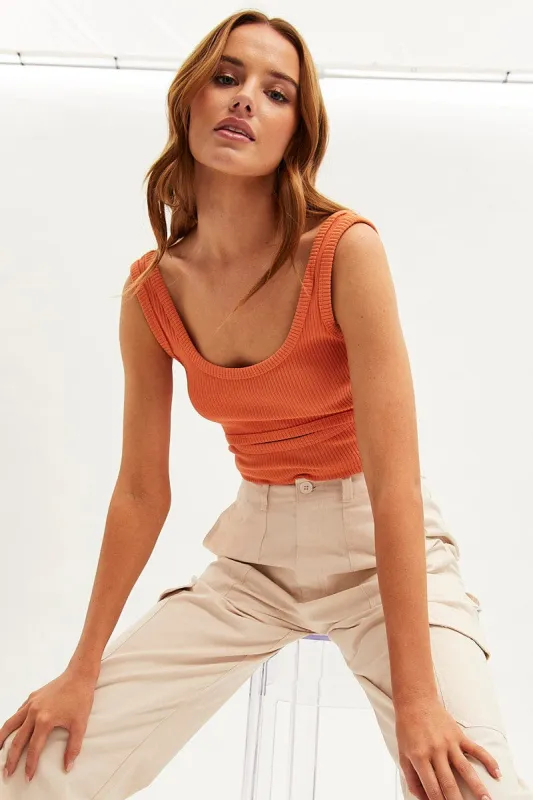 Orange Crop Tank Scoop Neck Sleeveless Cutout sold by Ally Fashion