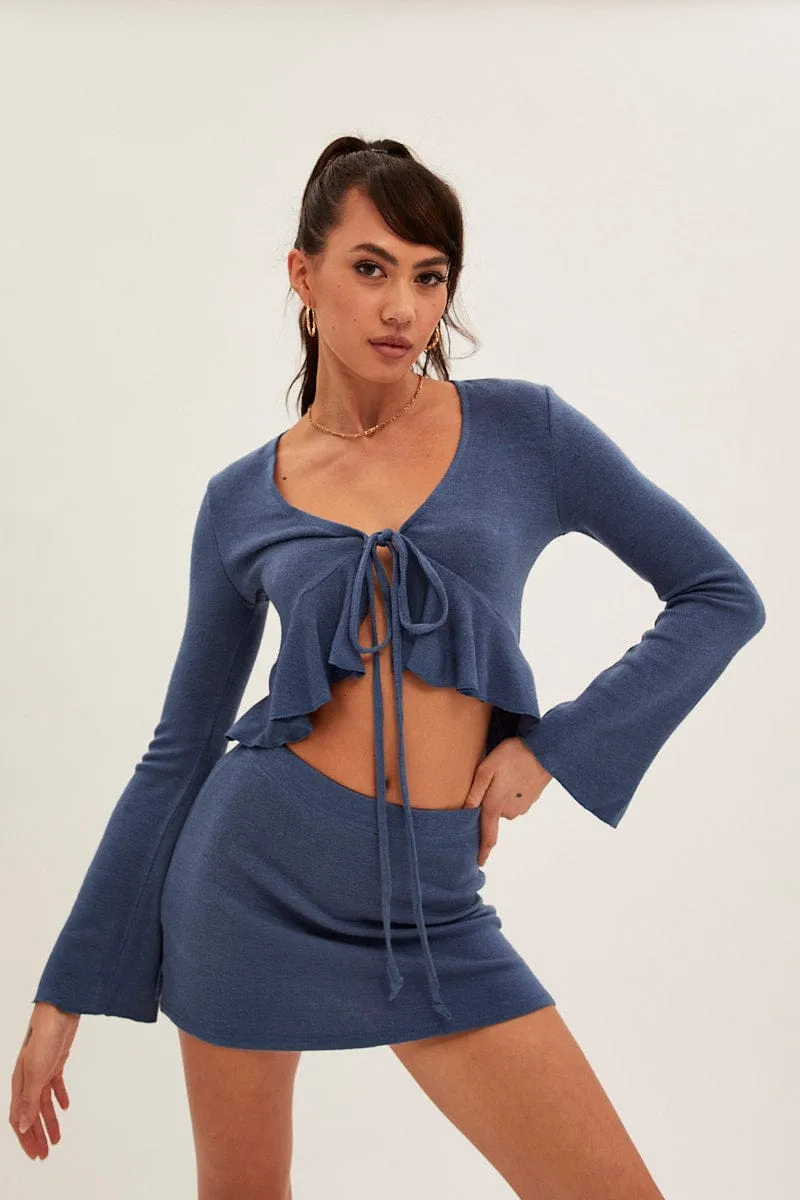 Blue Peplum Top Long Sleeve sold by Ally Fashion