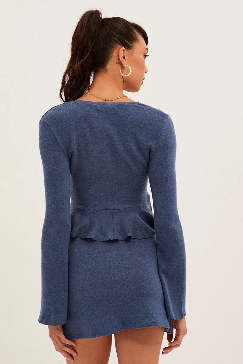 Blue Peplum Top Long Sleeve sold by Ally Fashion product image thumbnail 4