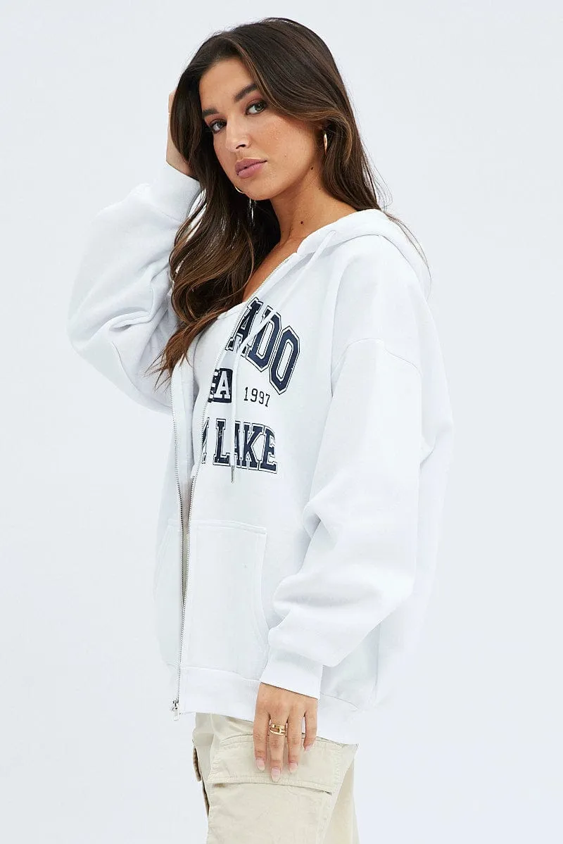 White Zip Hoodie Long Sleeve Graphic sold by Ally Fashion product image thumbnail 4