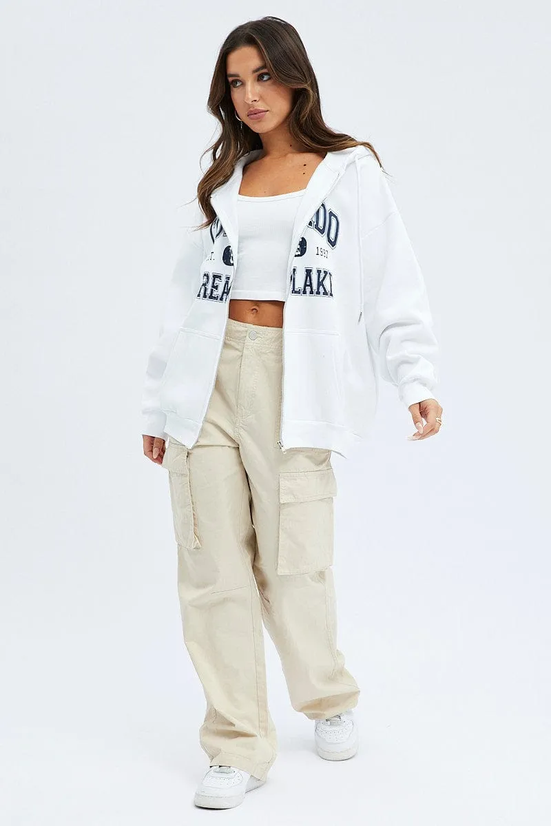 White Zip Hoodie Long Sleeve Graphic sold by Ally Fashion product image thumbnail 2