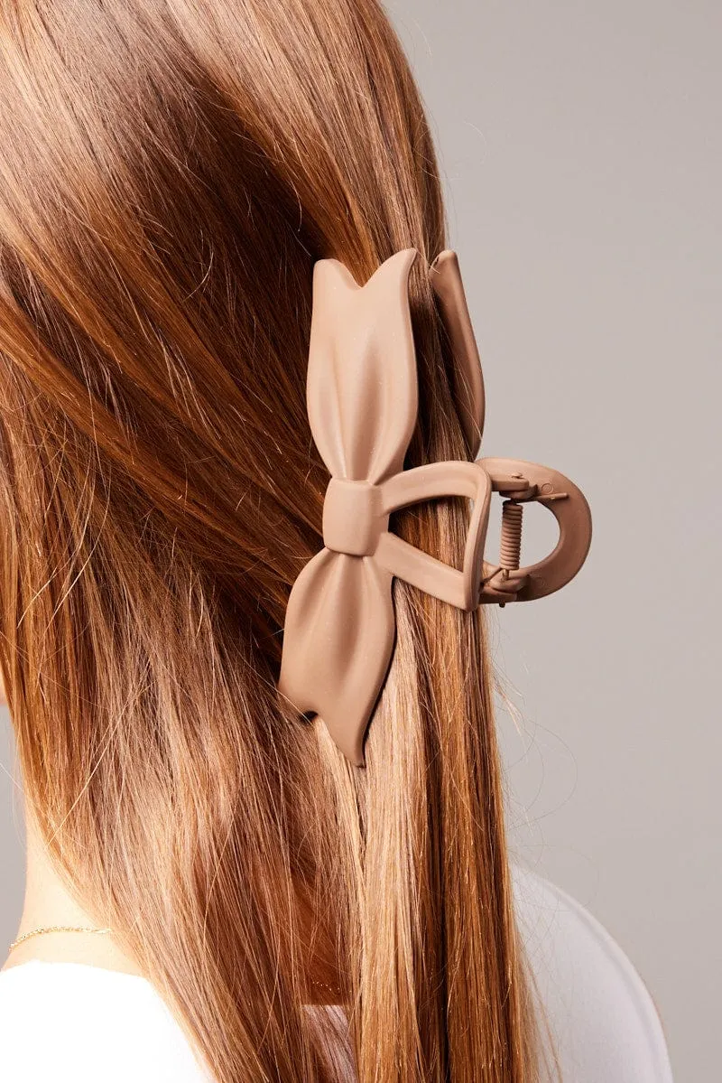 Brown Bow Hair Claw Clip sold by Ally Fashion