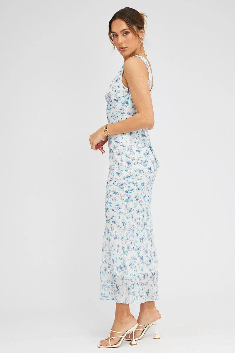 Blue Floral Midi Dress Bias Cutting sold by Ally Fashion product image thumbnail 4