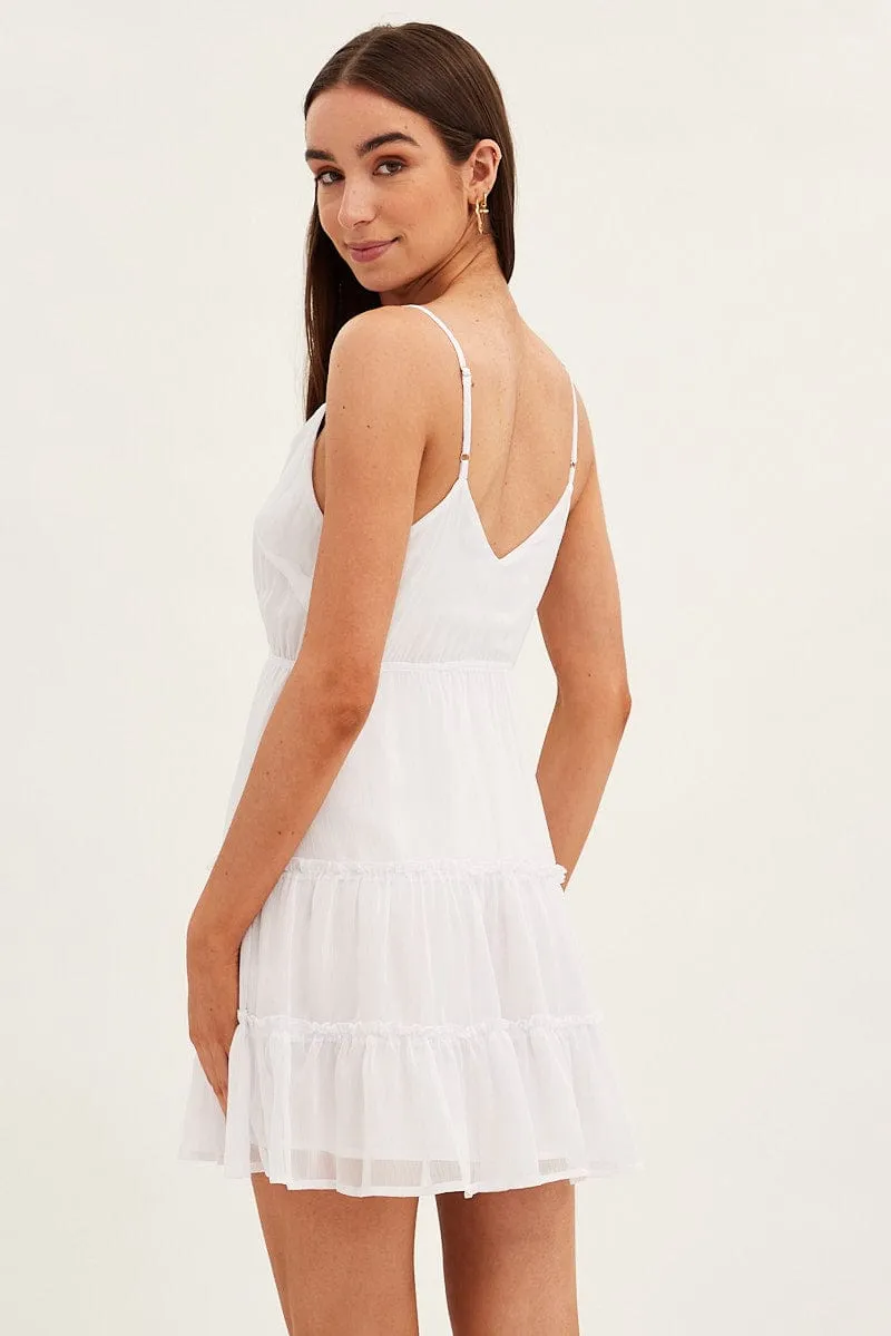 White Tiered Dress V Neck Sleeveless sold by Ally Fashion product image thumbnail 5