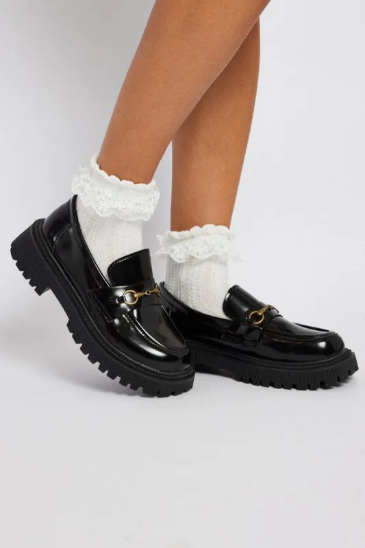 Black Chunky Sole Buckle Loafers sold by Ally Fashion