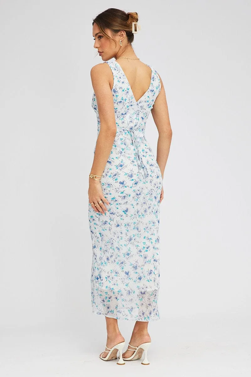 Blue Floral Midi Dress Bias Cutting sold by Ally Fashion product image thumbnail 5