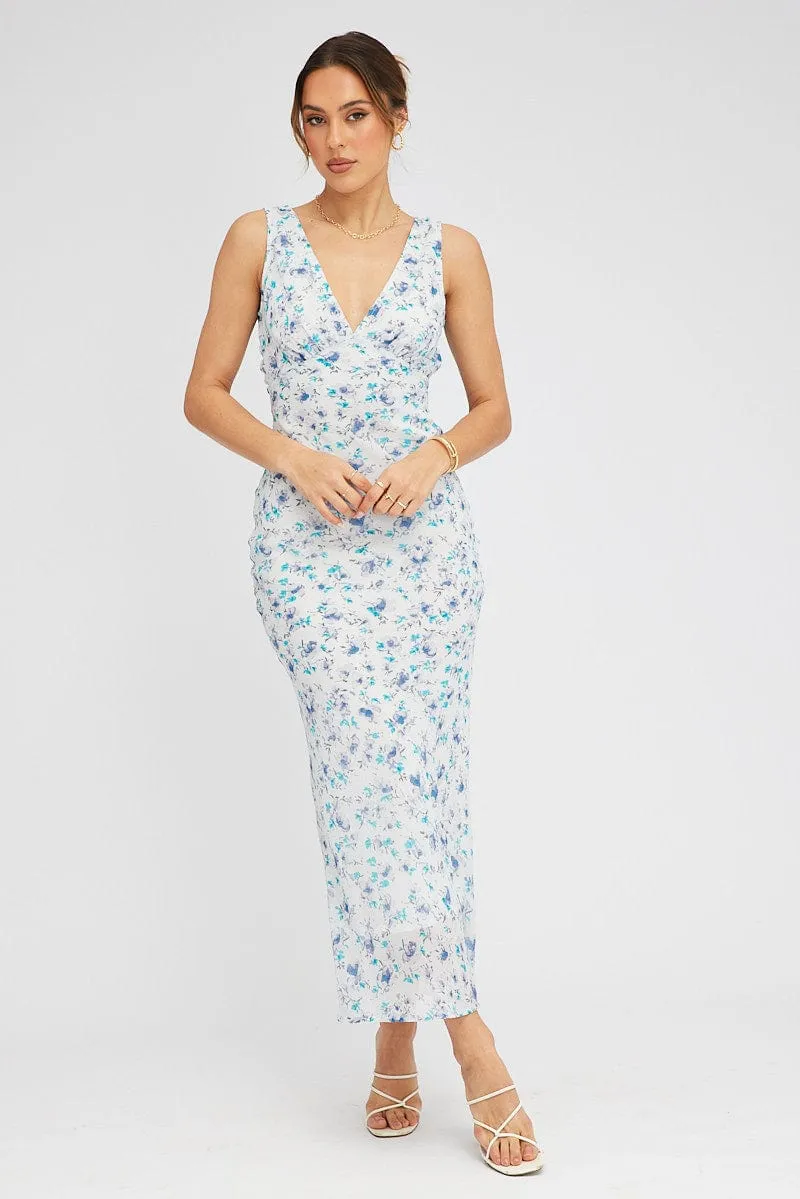 Blue Floral Midi Dress Bias Cutting sold by Ally Fashion product image thumbnail 3