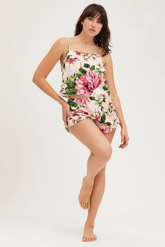 Print Satin Pajamas Set Sleeveless sold by Ally Fashion