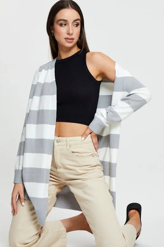 Stripe Knit Cardigan Long Sleeve Relaxed Longline sold by Ally Fashion