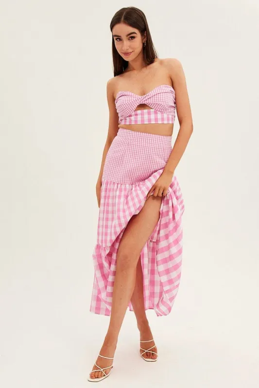 Check Maxi Skirt High Rise Tiered sold by Ally Fashion