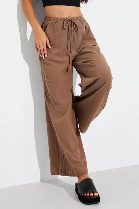 Brown Wide Leg Pants High Rise sold by Ally Fashion