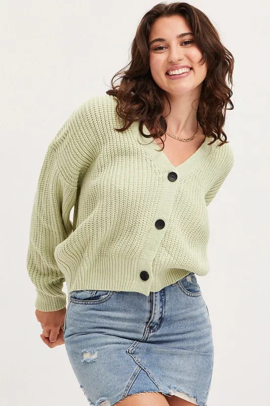 Green Knit Cardigan Long Sleeve Relaxed V-Neck sold by Ally Fashion