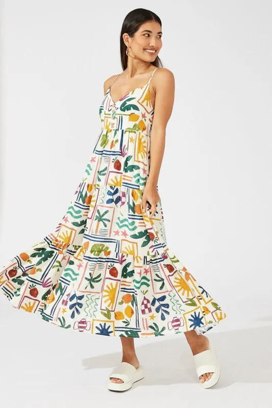 Multi Abstract Midi Dress Sleeveless V-Neck sold by Ally Fashion