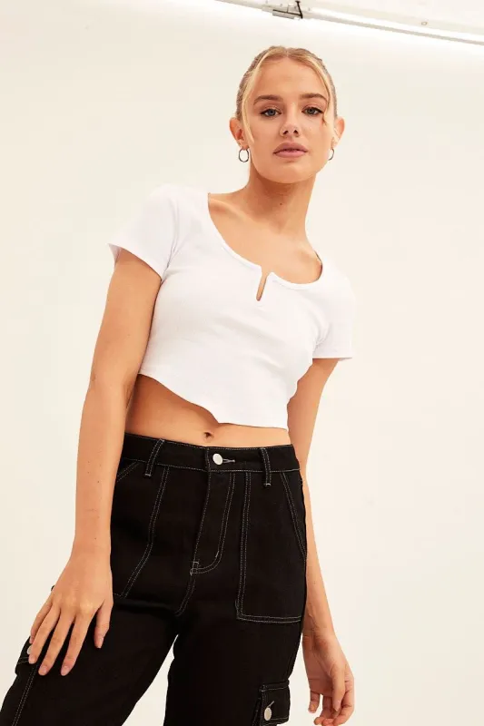 White Scarf T-Shirt Short Sleeve Crop sold by Ally Fashion