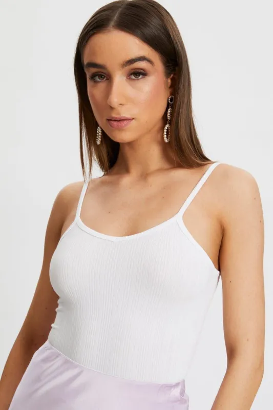 White Essential Seamless Rib Singlet sold by Ally Fashion