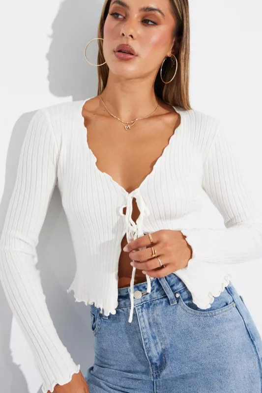 White Tie Up Cardigan Long Sleeve sold by Ally Fashion