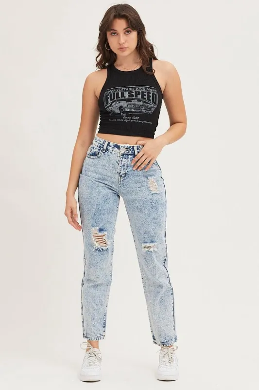 Blue Denim Jeans Mom High Rise sold by Ally Fashion