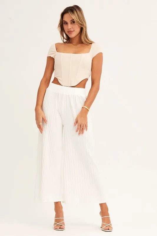 White Pants High Rise Wide Leg Ribbed sold by Ally Fashion