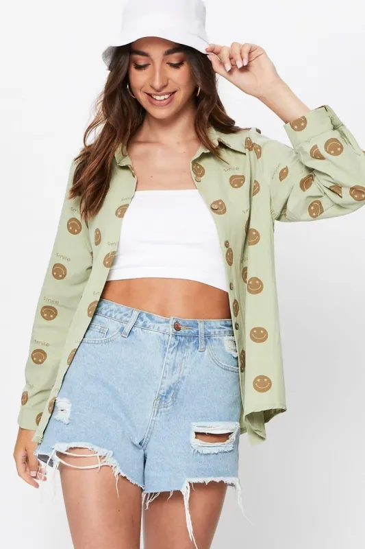 Print Smiley Face Shirt sold by Ally Fashion