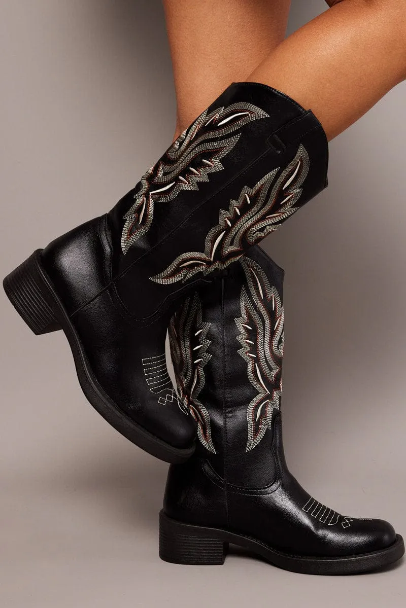 Black Embroidered Western Boots sold by Ally Fashion
