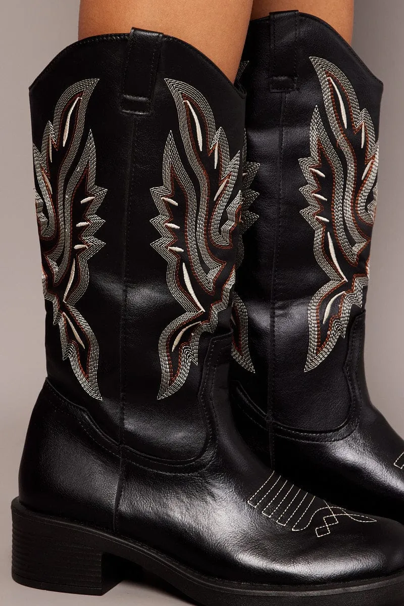 Black Embroidered Western Boots sold by Ally Fashion product image thumbnail 2