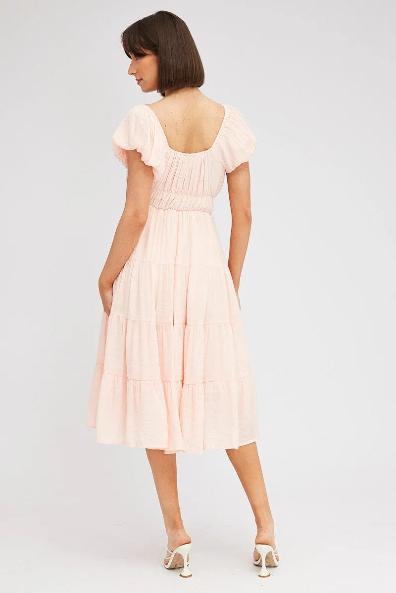 Pink Midi Dress Short Sleeve Ruched sold by Ally Fashion product image thumbnail 5