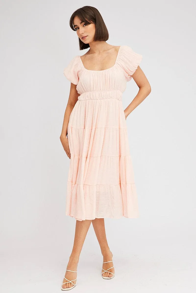 Pink Midi Dress Short Sleeve Ruched sold by Ally Fashion product image thumbnail 3