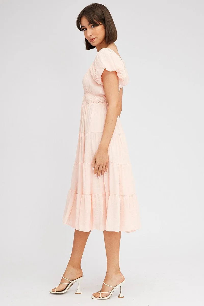 Pink Midi Dress Short Sleeve Ruched sold by Ally Fashion product image thumbnail 4