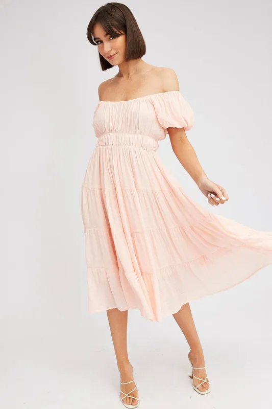 Pink Midi Dress Short Sleeve Ruched sold by Ally Fashion