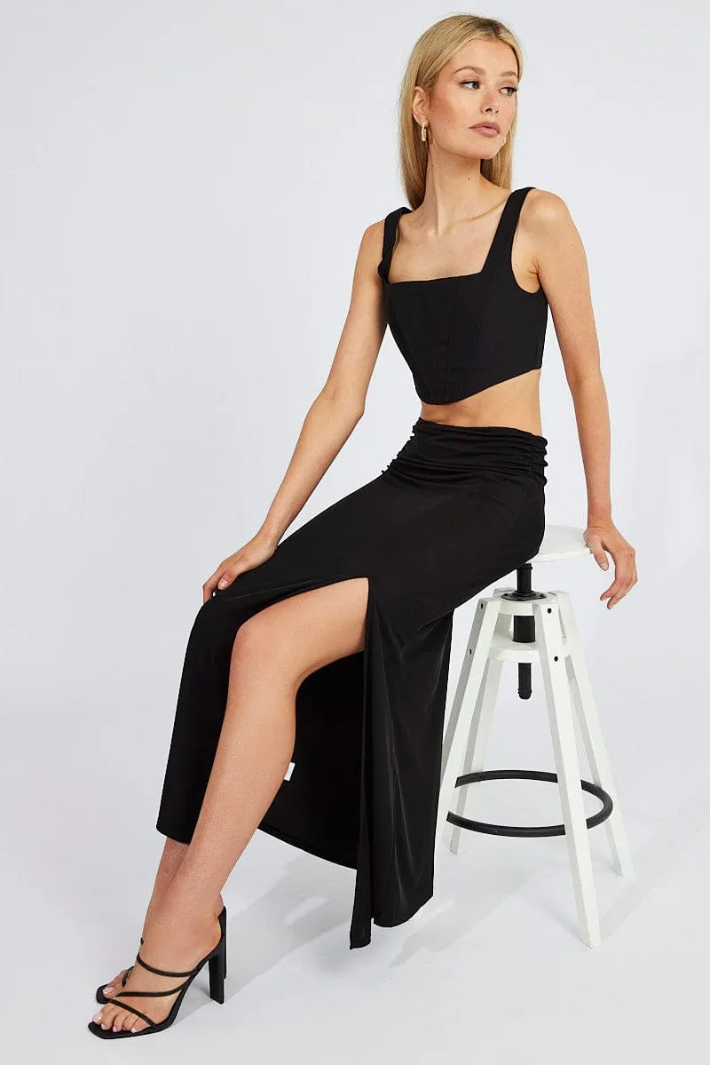 Black Maxi Skirt Asymmetric Hem sold by Ally Fashion